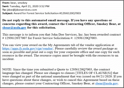 E-mail message - award made after CR change was issued